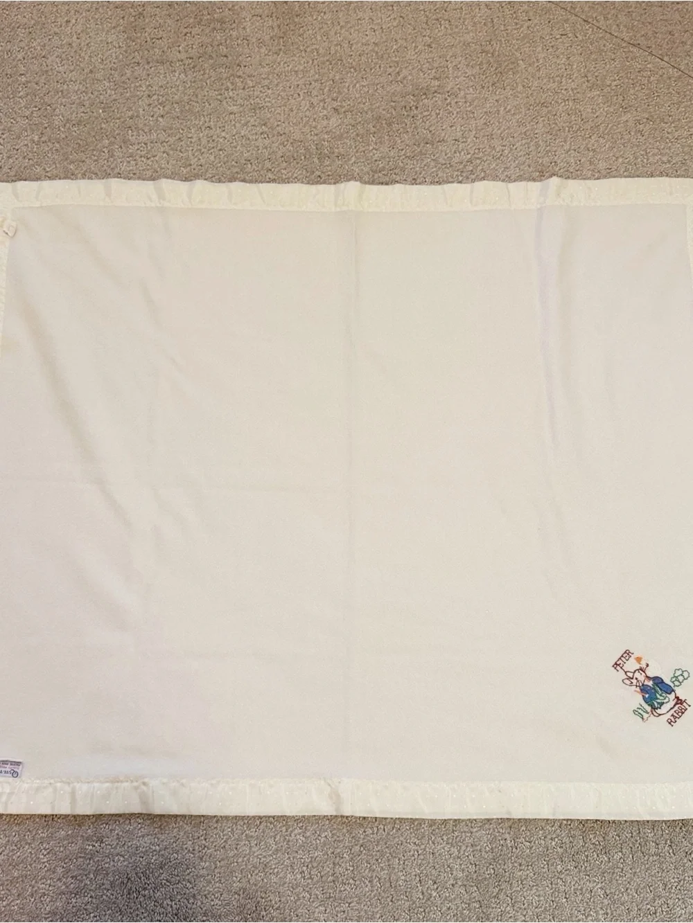 Vintage Quiltex Beatrix Potter Peter Rabbit Baby Receiving Blanket Satin Trim
